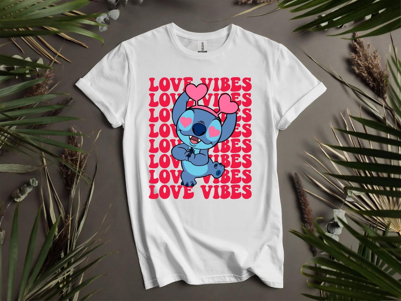 Love Vibes Stitch Happy T-Shirt Mens Womens Tees Top T Shirt Mens Womens Tees Top Men Women Unisex Tshirt K997 3XL