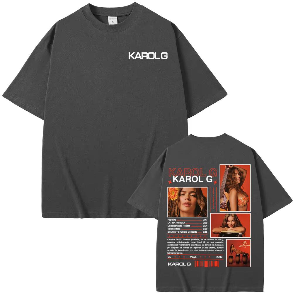 Karol G Tropicoqueta New Album 2025 Cover Tee Shirt Men Women Harajuku Retro High Street T-shirt Summer Tops Pure Cotton T Shirt
