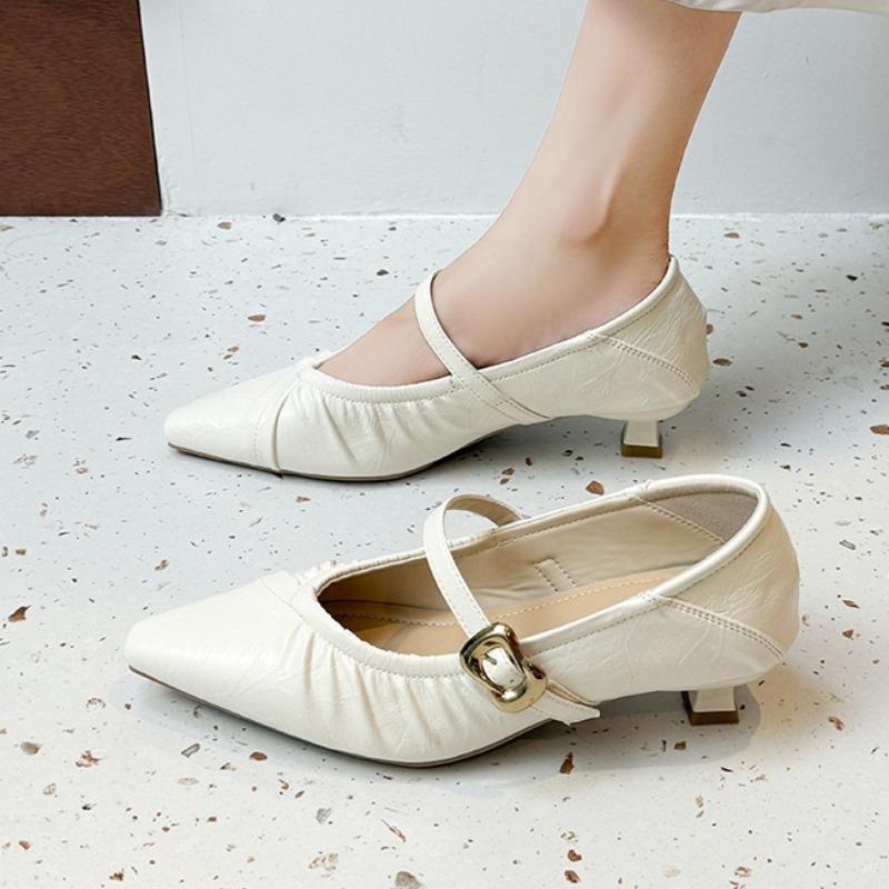 

Модная женская обувь на среднем каблуке с острым носком, туфли-лодочки, модные плиссированные сандалии с пряжкой, новинка осени 2025 года, элегантная обувь для вечеринок, женские туфли 40