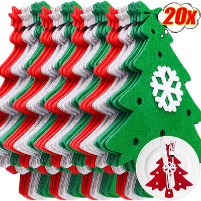 Cubiertas para Tenedor y Cuchillo de Navidad Árbol de Navidad Tela de Fieltro Bolsas para Cubiertos Decoración de Mesa de Fiesta de Navidad y Año Nuevo