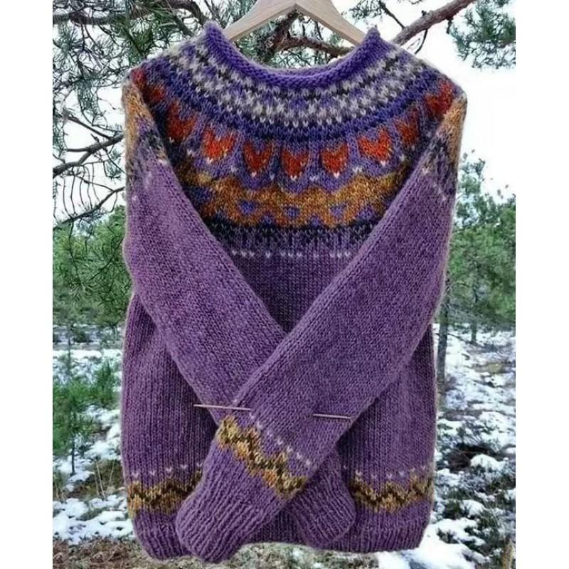 Damen Rundhals Farbblock Lockerer Passform Pullover Strickpullover Geometrisch Street Style 2025