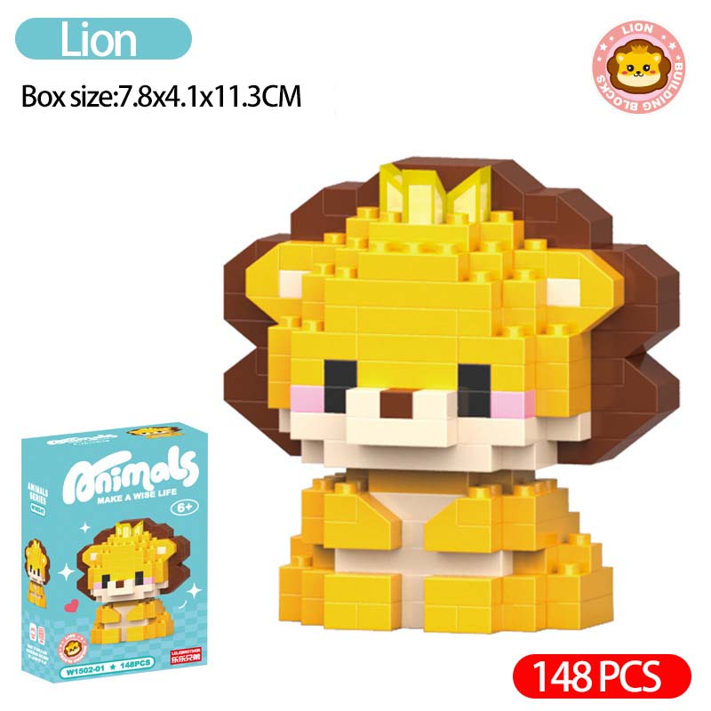Children Cute Animal Micro Building Block Mini Model Bricks Educational Toys Cartoon Lion Chick Bricks Kids Puzzle Boy Girl Gift