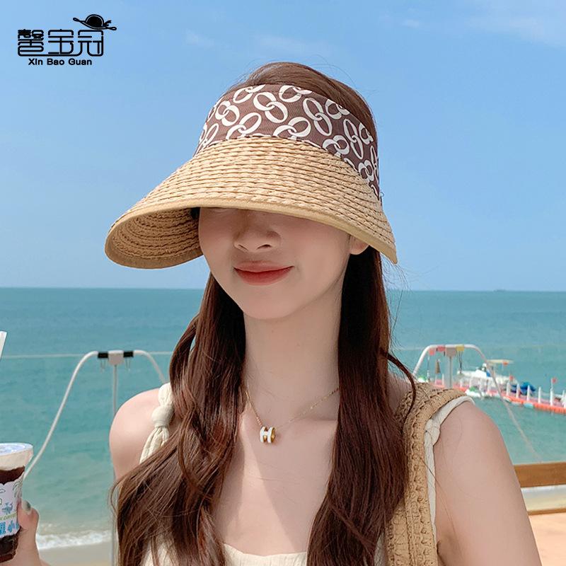 8551 Straw Hat Children's Summer Big Eaves Seaside Beach Sunscreen Sun Hat Fashion Bow Ribbon Empty Top Hat