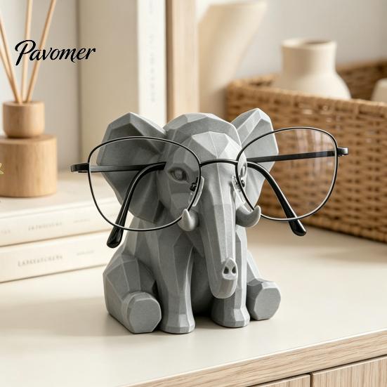 Decorative Eyeglass Holder Elephant Shape Glasses Holder, 3D Printed Geometric Display Artistic Home Ornament Organizer, Desktop for Office Nightstand