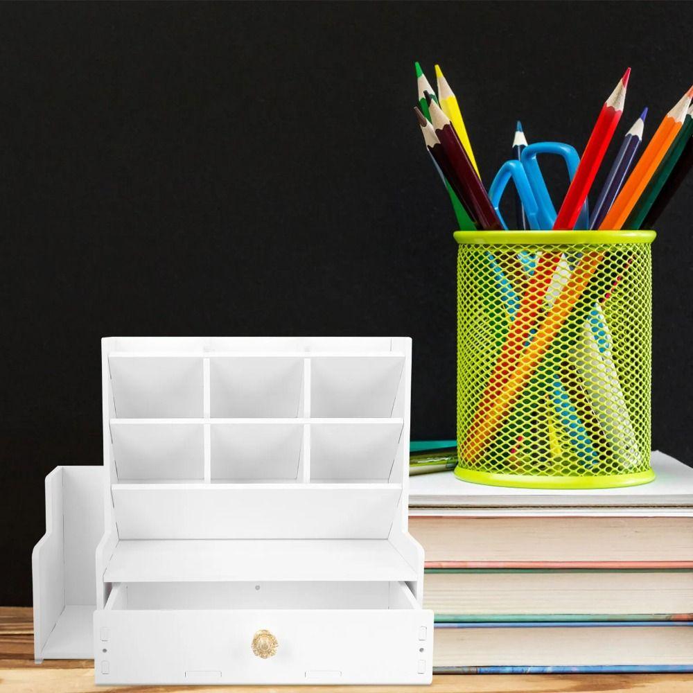 With Drawer Desk Pencil Holder Large Capacity Stationery Storage Rack Desktop Organizer  School