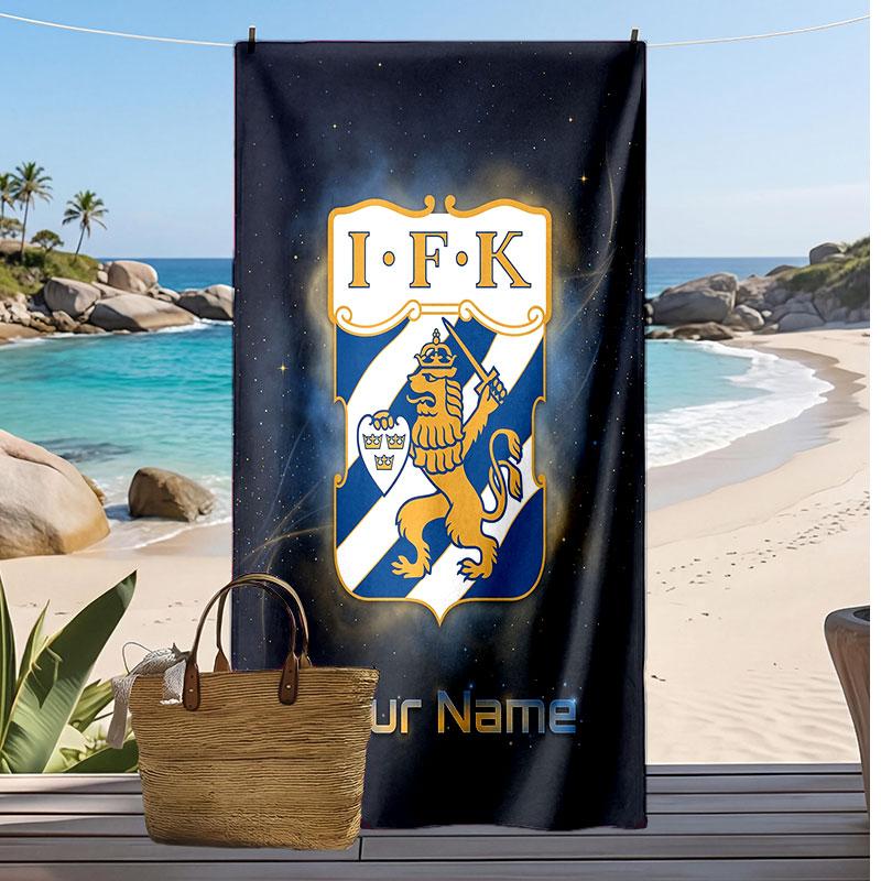 Ifk Göteborg Personalized Printed Beach Towel Soccer Logo Support Custom Name Text Absorbent Towel For Sport Travel Special Gift