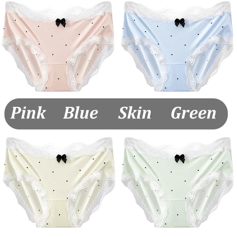 4PCS Lace Pattern Underwears Bowknot Polka Dot Underpants Sexy Cute Style Panties Transparent Briefs M-XL Seamless Panty