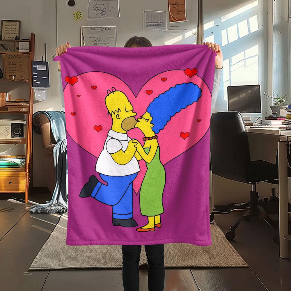 Marge Simpson Printed Flannel Blanket, soft throw for bedroom sofa, washable, fan merchandise, great gift.