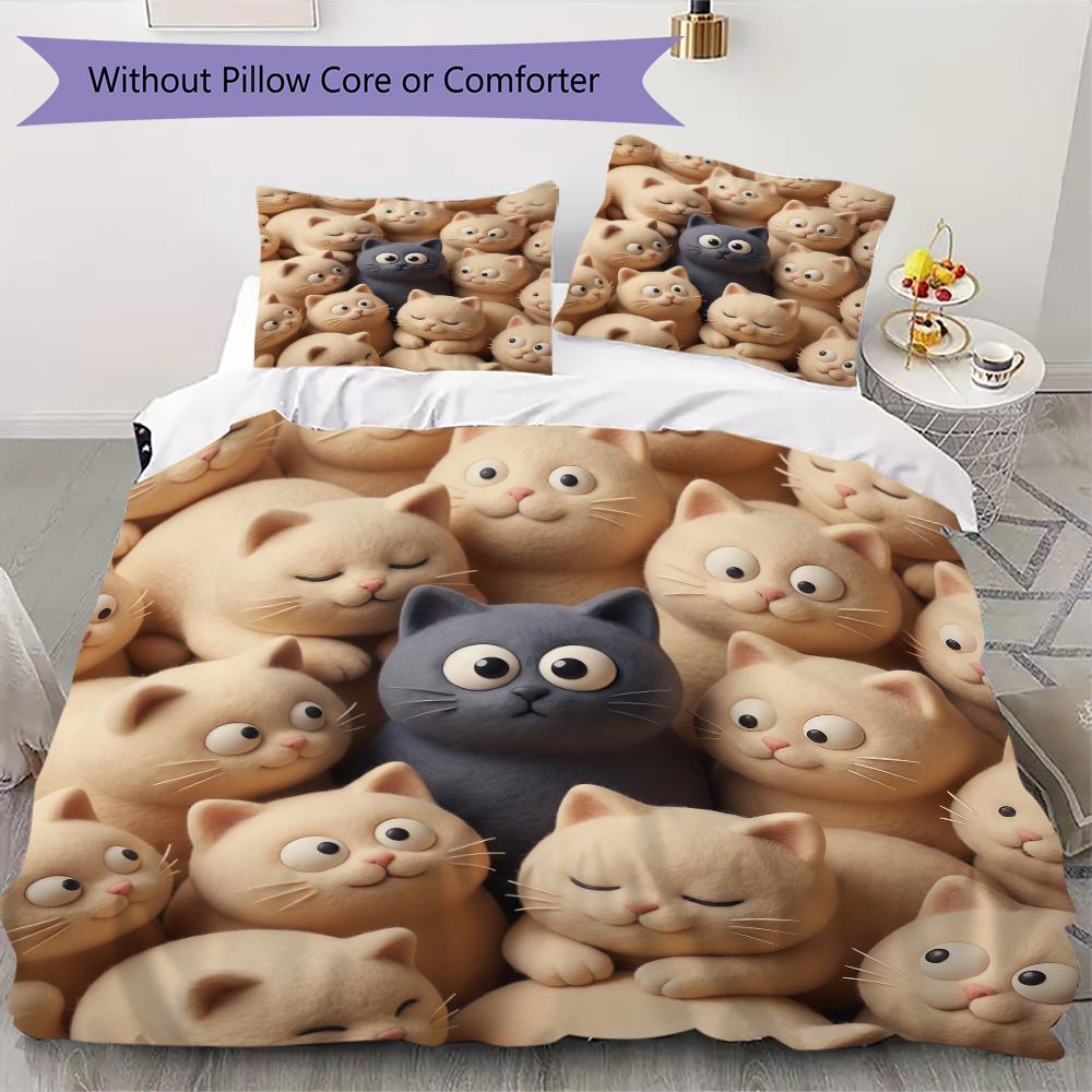 Playful Cats Pattern Bedding uilt Set uilt Cover Pillowcase Home Decoration Birthday Gift (1 * duvet cover + 2 * pillowcase without core)