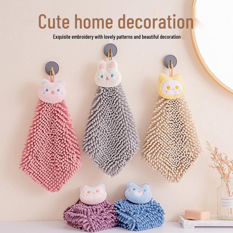 Cartoon Quick-Dry Chenille Towel for Kitchen & Bath, Wall-Mounted & Water-Absorbing