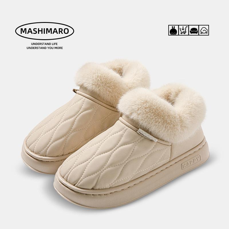 Bag heel cotton slippers Cixi women wear thickened plush indoor home waterproof and warm cotton drag men in winter