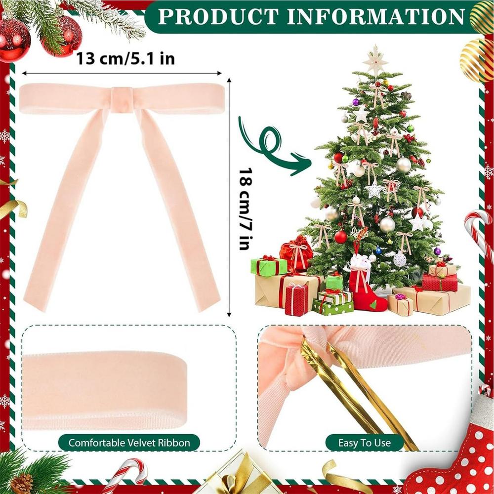 Christmas Velvet Red Bows 12Pcs/set Christmas Wreath Ribbon Bows Portable Holiday Party Gift Decorations For Tree Front Door 12Pcs розовый