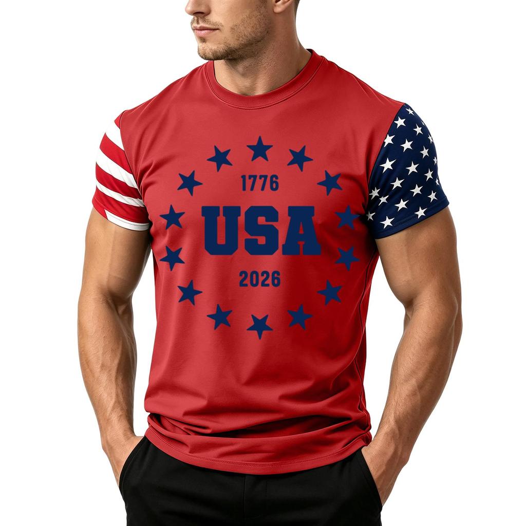 Men's Independence Day Flag Print Short Sleeve T-Shirt, Loose Casual Daily Summer Tops