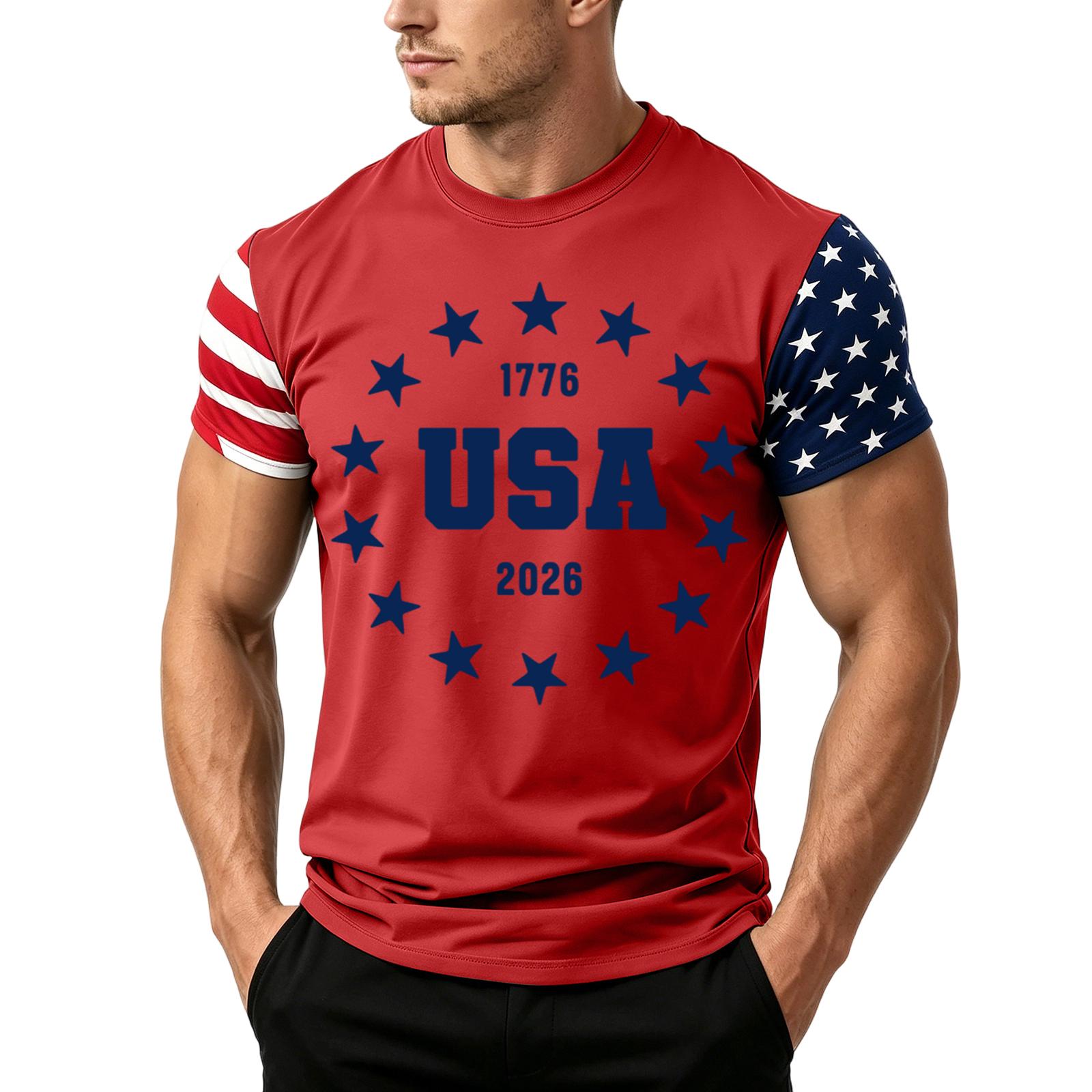 

Men s Independence Day Flag Print Short Sleeve T-Shirt, Loose Casual Daily Summer Tops S красный
