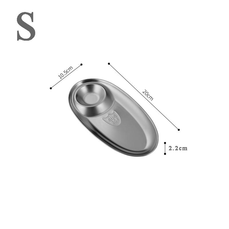 304 Stainless Steel Snack Plate with Built--in Sauce Cup Multifunctional Appetizer Tray for French Fries Dumpling Serving Dish
