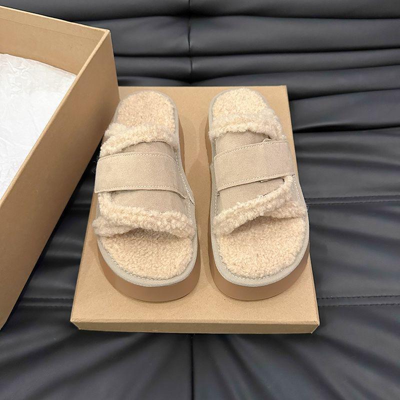 Thick-soled Comfortable Outer Wear Fashionable High-end Cotton Slippers 2025 Autumn and Winter New French Beautiful Warm Fluffy Shoes Women