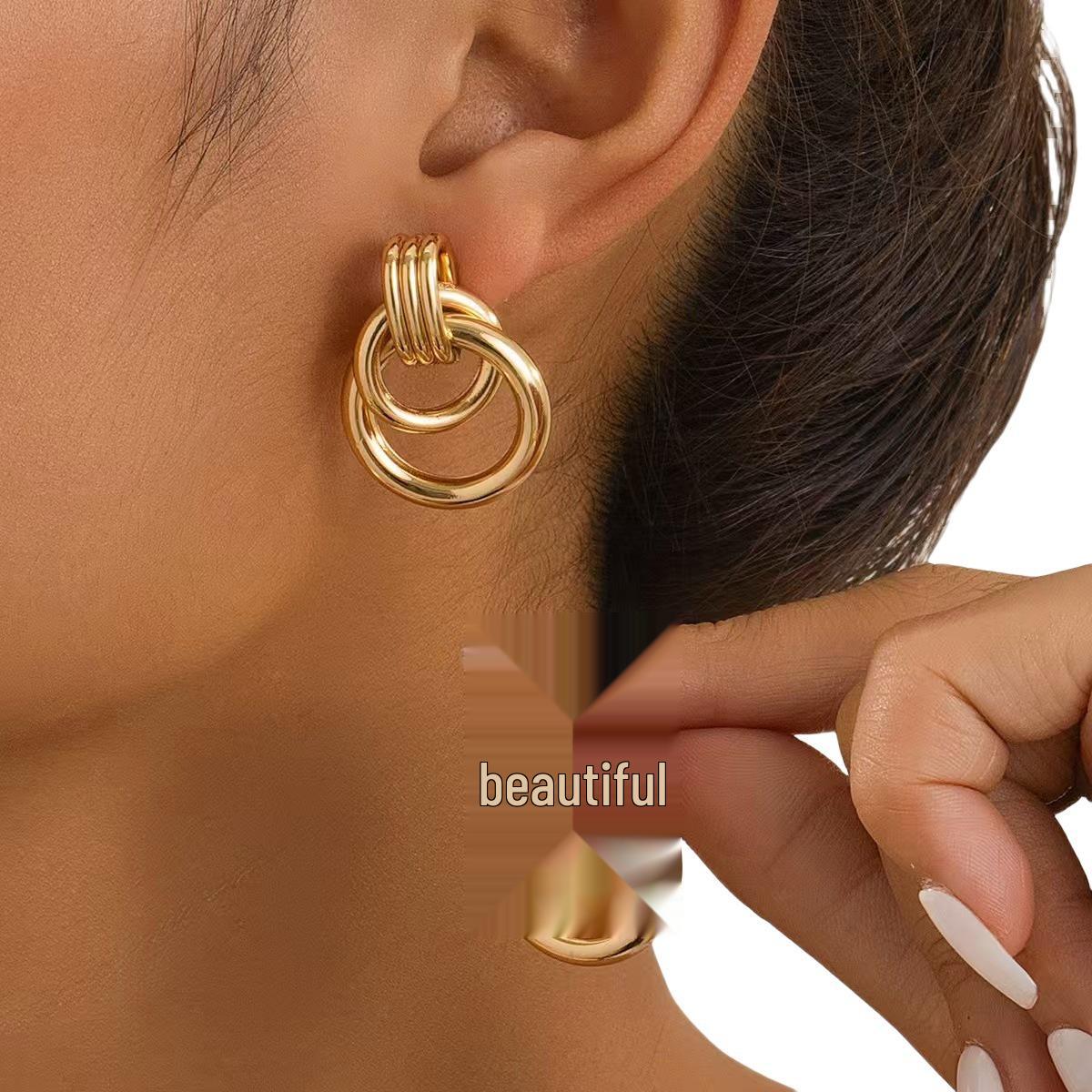 Chic Double-Layer Geometric Circle Earrings: Versatile European  Korean Design for Women 22K
