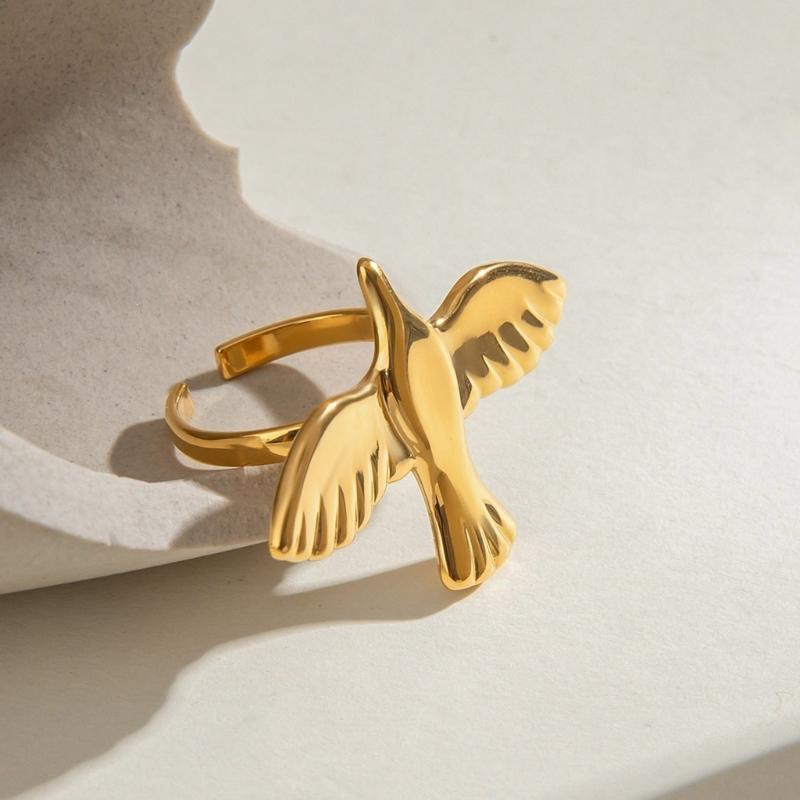 Unique Peace Doves Bird Wing Open Ring Adjustable Finger Ring Handmade Stainless Steel Accessory for Everyday Wear