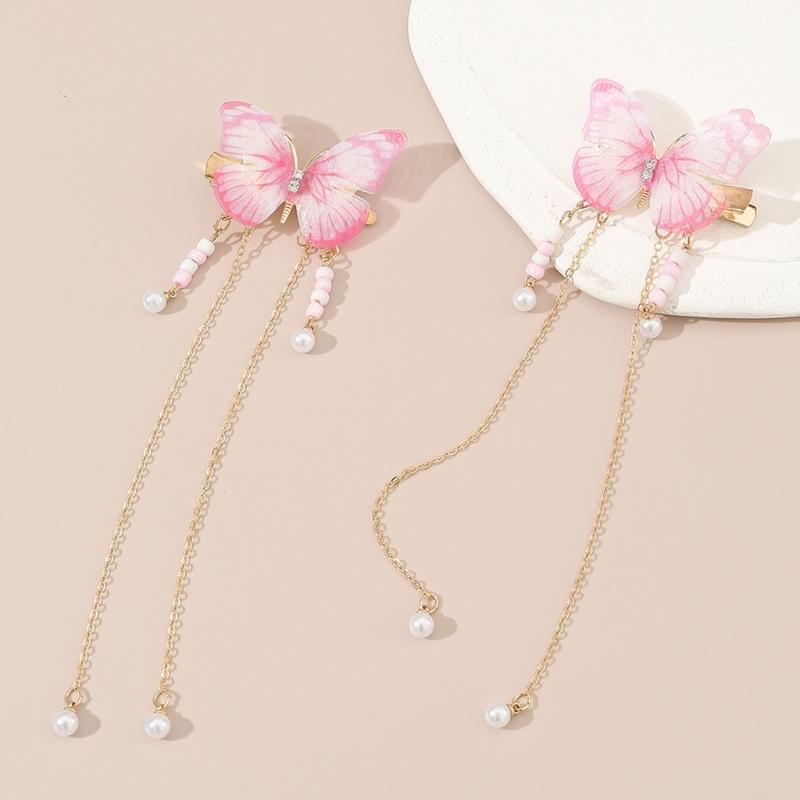 Chinese Hair Clip with Tassels Vintage Butterfly Hair Clip for Spring Summer Hanfu Side Hair Ponytail Hairpins for Teens