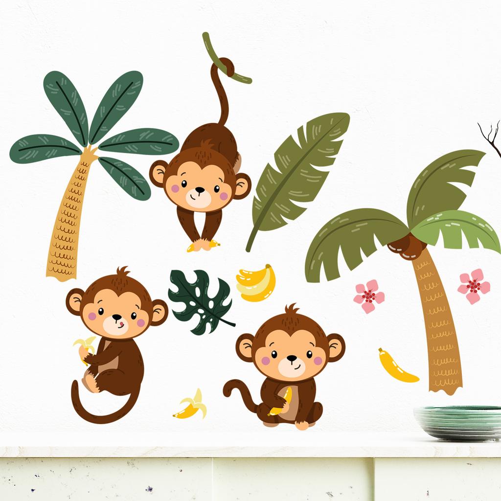 Forest Cartoon Animal Tree Monkey Stickers Bedroom Living Room Home Decor Wall Stickers