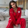 Niche Design Patchwork Hoodie Two-piece Set, New Fashionable Long Pants National Emblem Embroidery Set for Women
