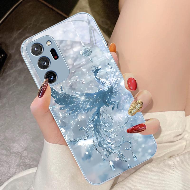 Broken Diamond Phoenix For Samsung Galaxy Note 8 9 10 PRO 20 Ultra A01 02 03 Core 04E 4G 12 13 5G Tempering Glass Phone Case