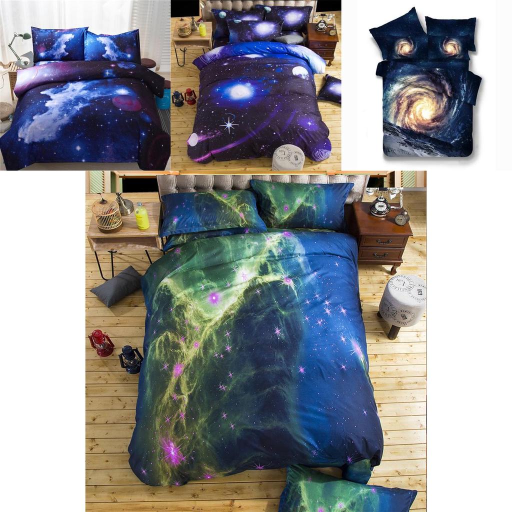 3d Galaxy Duvet Cover Bedding Set Featuring Retactive Printing Blue Red For All Sizes