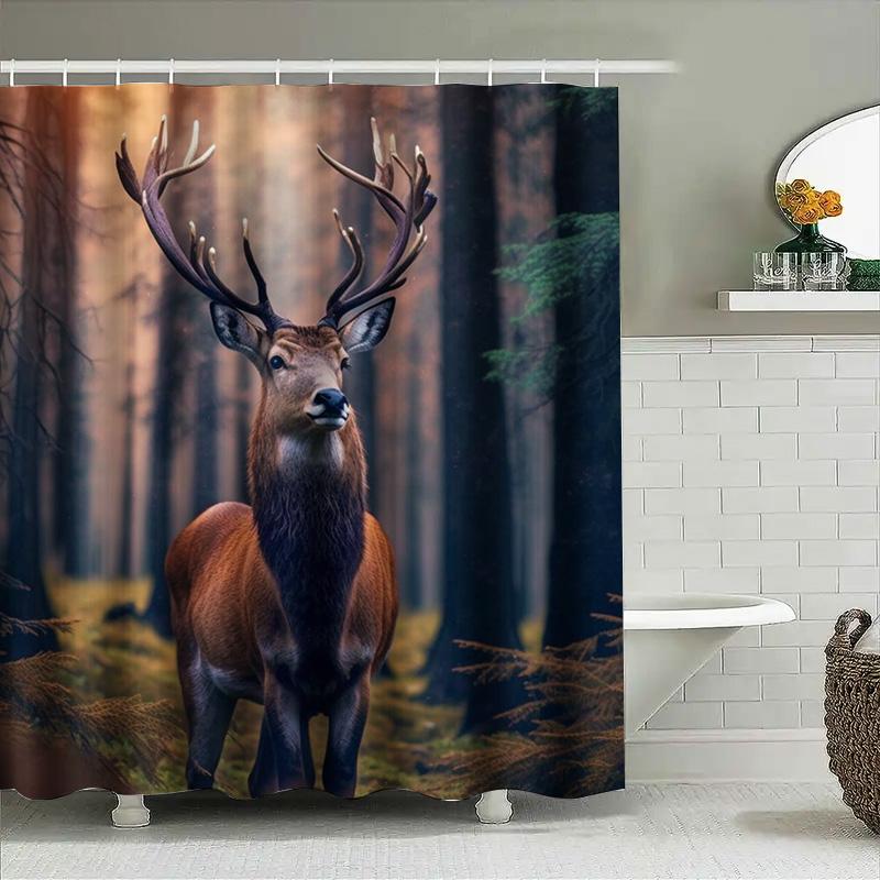 Forest Elk Shower Curtain High Definition Printed Fabric Waterproof Bathroom Decoration For Home Decor