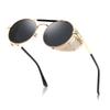 VIVIBEE Steampunk Sunglasses Men 2025 Trending Gothic Round Alloy Red Metal Punk Goggles Retro Party Sun Glasses
