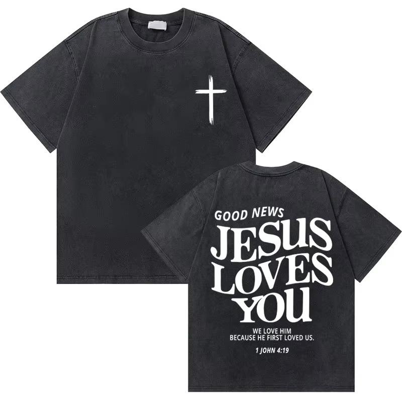 Křesťanské náboženské Ježíš Král slávy Oprané tričko Letní Pánské Dámské Módní Oversized Streetwear Pánské Vintage trička Topy