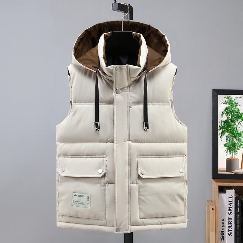 Men's Cotton Vest Winter Men's Hooded Cotton Waistcoat Vest Jacket