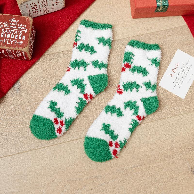 Cozy Coral Fleece Christmas Socks: Velvet Santa Half-Sided, Warm Floor Stockings for Autumn & Winter