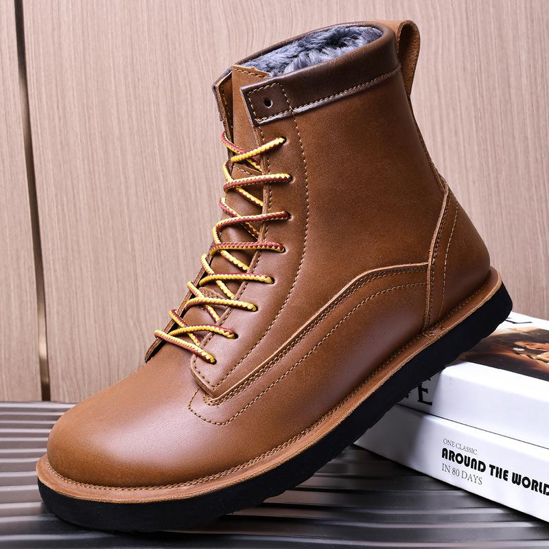 Men's Winter High-Top Martin Boots: Velvet-Lined Leather, Non-Slip, Large Size, Outdoor Casual
