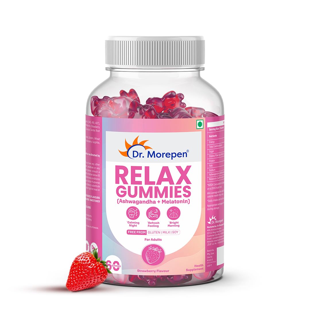 

Dr. Morepen Relax Gummies For Natural Sleep Support With Melatonin And Ashwagandha For Calm Restful Nights For Adults 60 Count