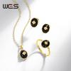 WES 925 Silver Gemstone Open Ring for Women Natural Black Agate 6*8mm Retro Vintage Fine Jewelry Gift For Mom