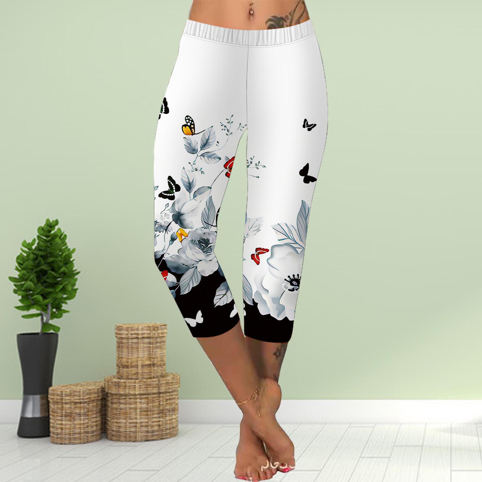 

Брюки летние короткие леггинсы укороченные узкие брюки леггинсы больших размеров женские облегающие брюки с принтом 3D подсолнухов и бабочек 7XL серый