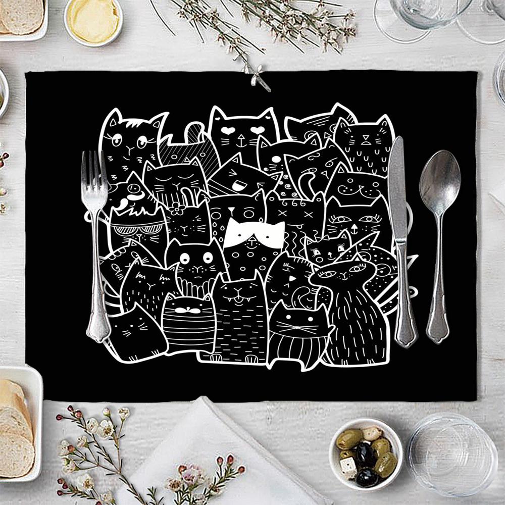 1PC Cute Cats Noodle Style Vector Placemat Kitchen Dining Table Decor Linen Tableware Mats Coaster Tableware Decoration