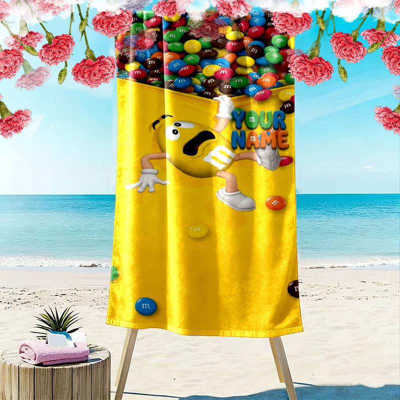 M&M's Custom Name Print Beach Towel, Large Soft Quick Dry Towel for Beach Camping Swimming