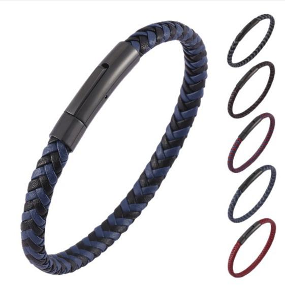 Trendy Leren Touw Armband voor Koppels in Koreaanse Stijl met Zwarte Roestvrijstalen Drukknop