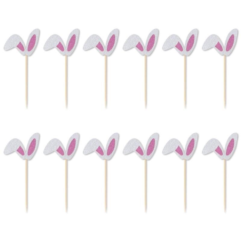 

Set of 12 Easters Cake Decoration Set Rabbits Ear Shape Cake Toppers Party Food Picks Suitable for Holiday Celebration рожевий