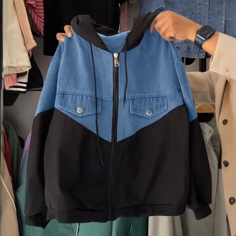 ZANZEA Women Casual Hoodies Long Sleeve Patchwork Zipper Sweatshirt Outwaear