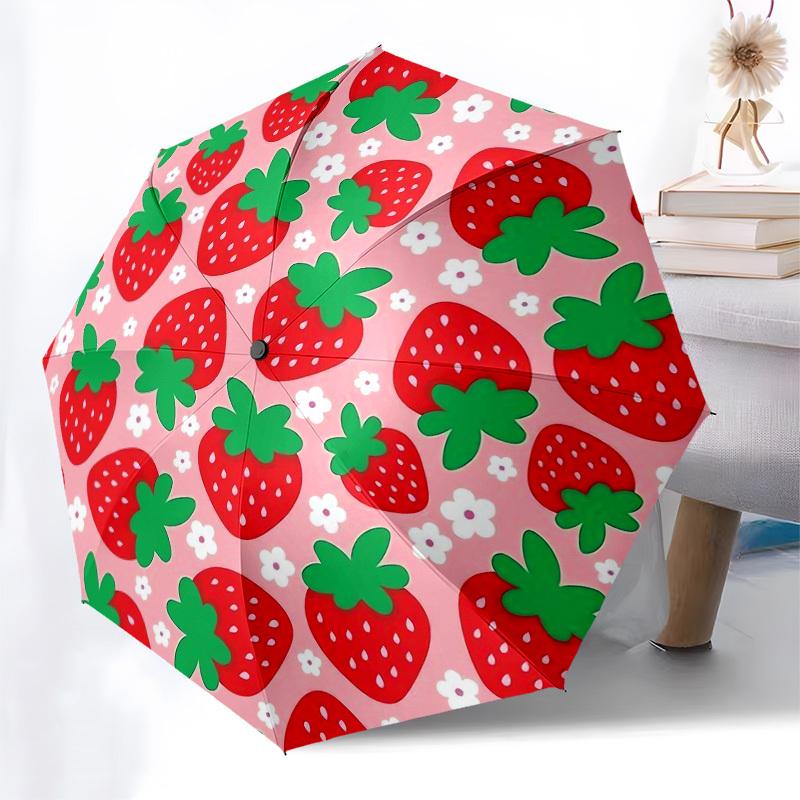 1pc Strawberry Pattern Design Umbrella with Plastic Handle,Compact & Stylish,Cartoon Pattern,Outdoor UmbrellaPT339