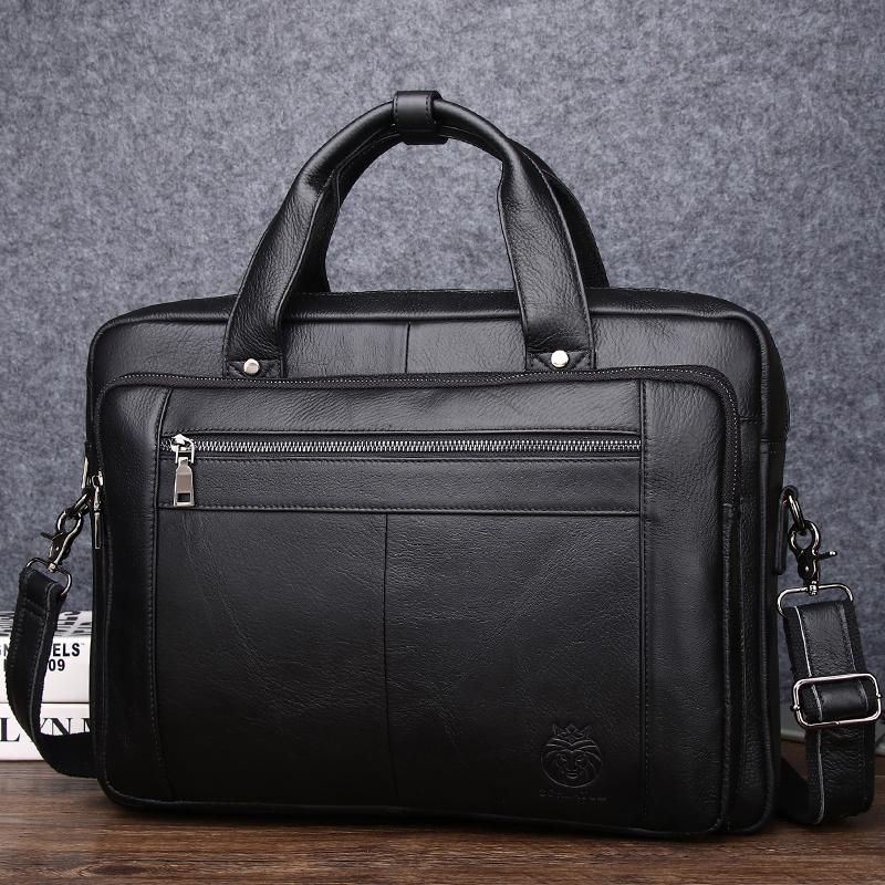 Cowhide men's briefcase 16 inch portable one shoulder computer bag breathable and waterproof