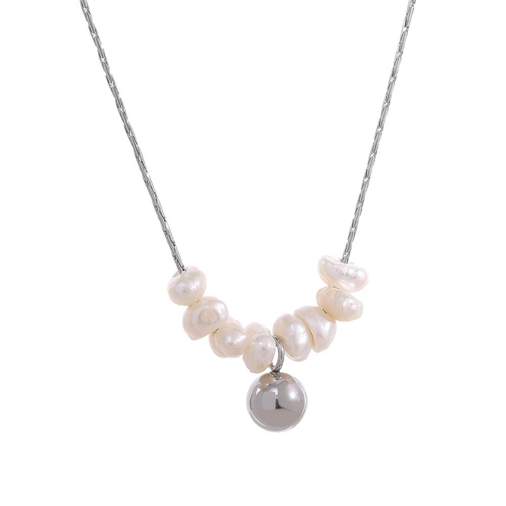 

Yhpup Summer Natural Freshwater Pearls Delicate Korean Gentle Charm Necklace Stainless Steel Fashion Jewelry for Women