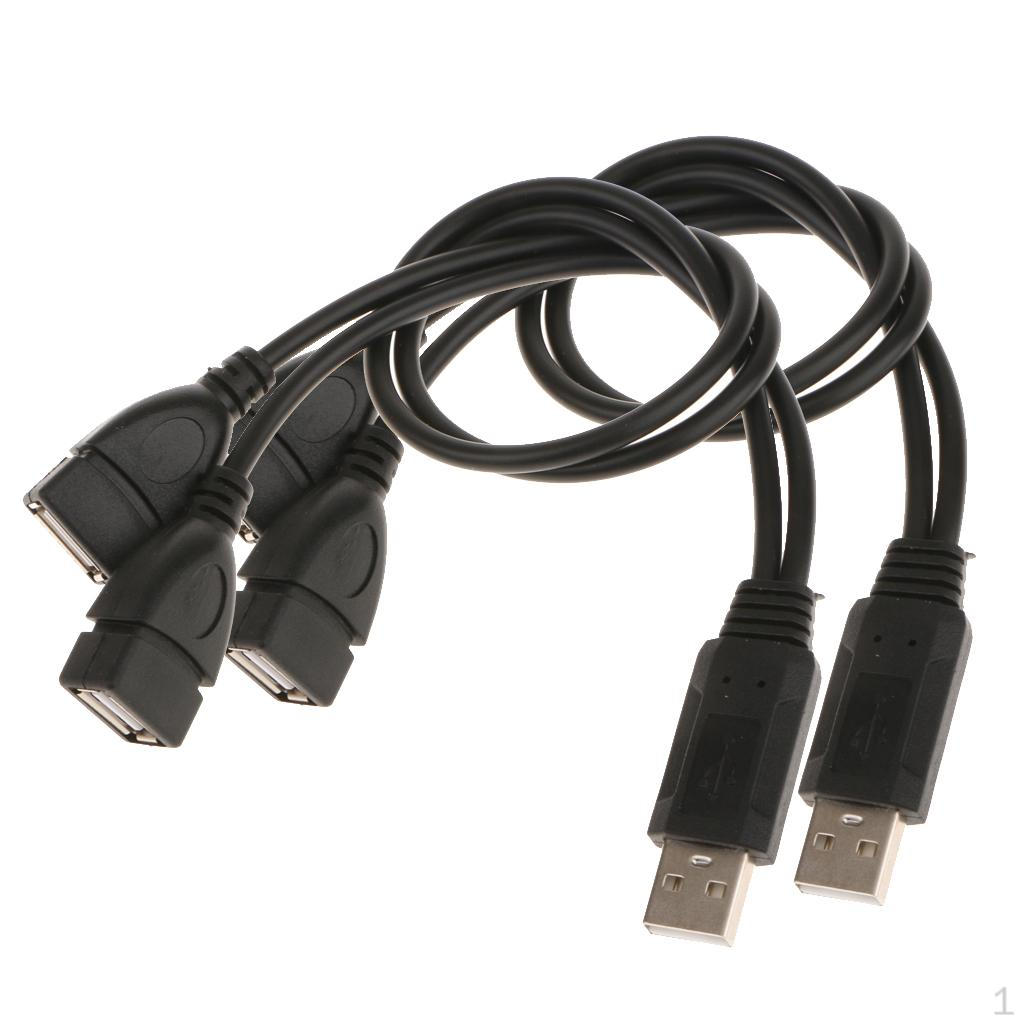 2pcs USB 2.0 A Male to 2 Dual Female Charger Cable Cord Adapter