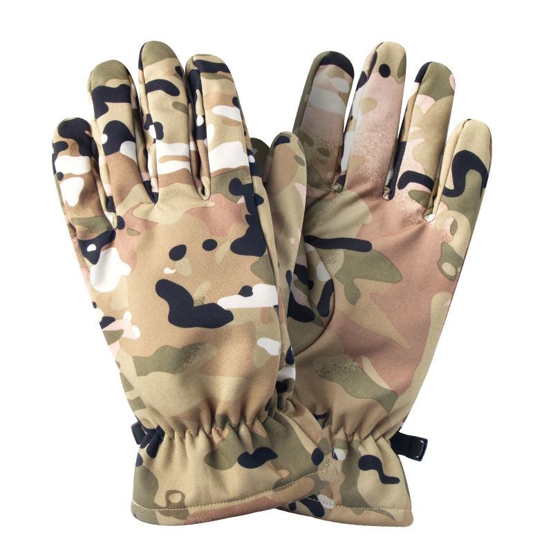 Podzimní a zimní hřejivé taktické rukavice Větruodolné a chladuvzdorné Venkovní sporty Lyžování Vodotěsné Kamuflážové Plus sametové Cyklistické rukavice