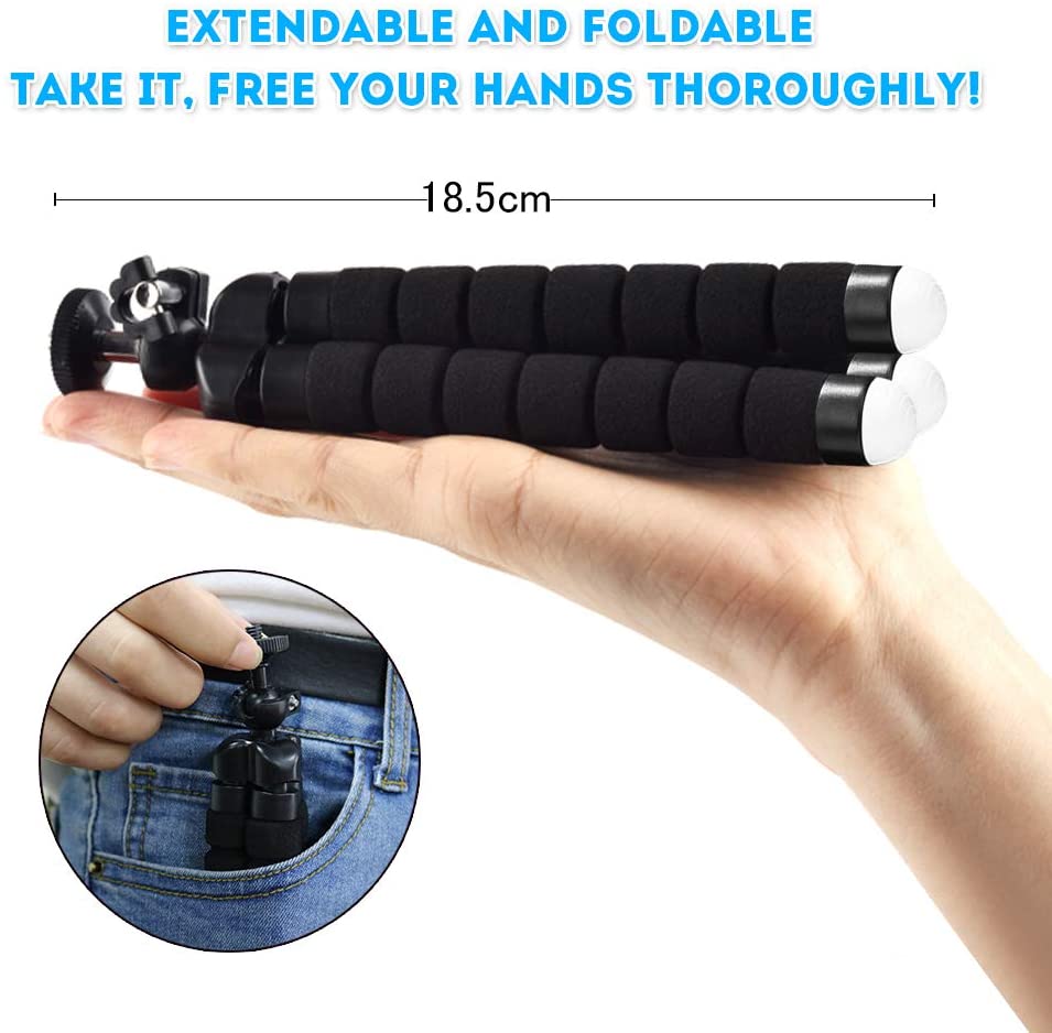 Flexible Cell Phone Tripod Mini Cell Phone Tripod with Cell Phone Holder Regular 1/4-20 Screw 360° Swivel Flexible Travel Tripod