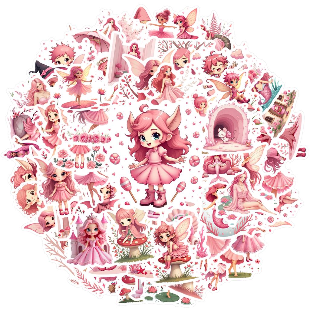 35-100pcs Pink Fairy Stickers Kawaii Decals Diy Phone Luggage Guitar Car Cartoon Graffiti Sticker Stationery Stickers