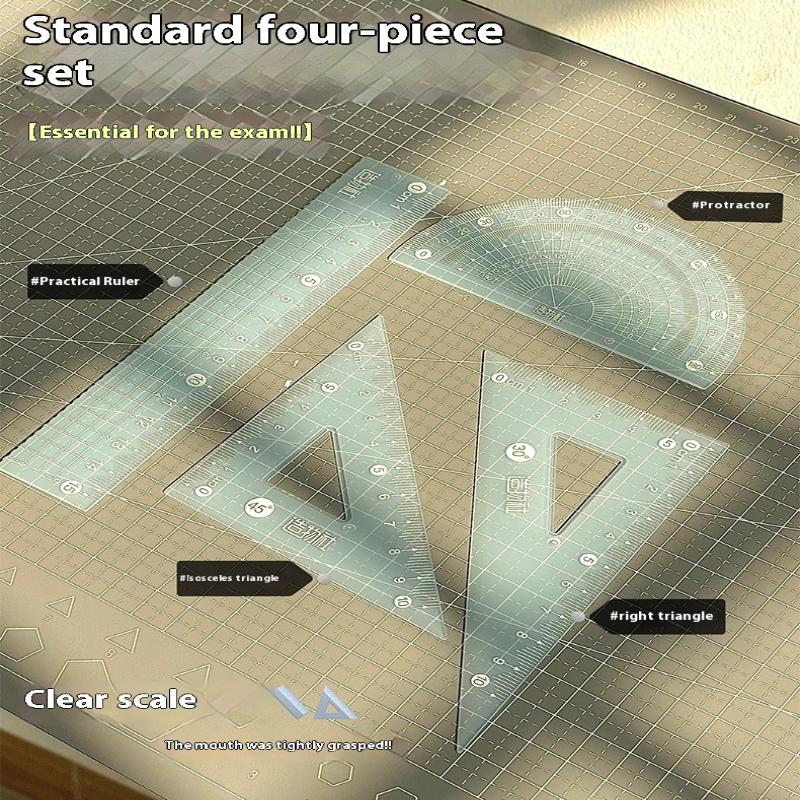 4Pcs/Set 15Cm Jelly Ruler Set Thickened Measuring Stationery Set Square Transparent Measuring Ruler Student Gift