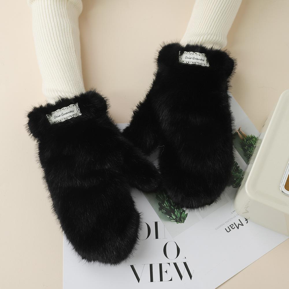 

Женские модные ветрозащитные велосипедные перчатки в корейском стиле, милые пушистые, сохраняющие тепло пальцы, толстые на вельвете One Size